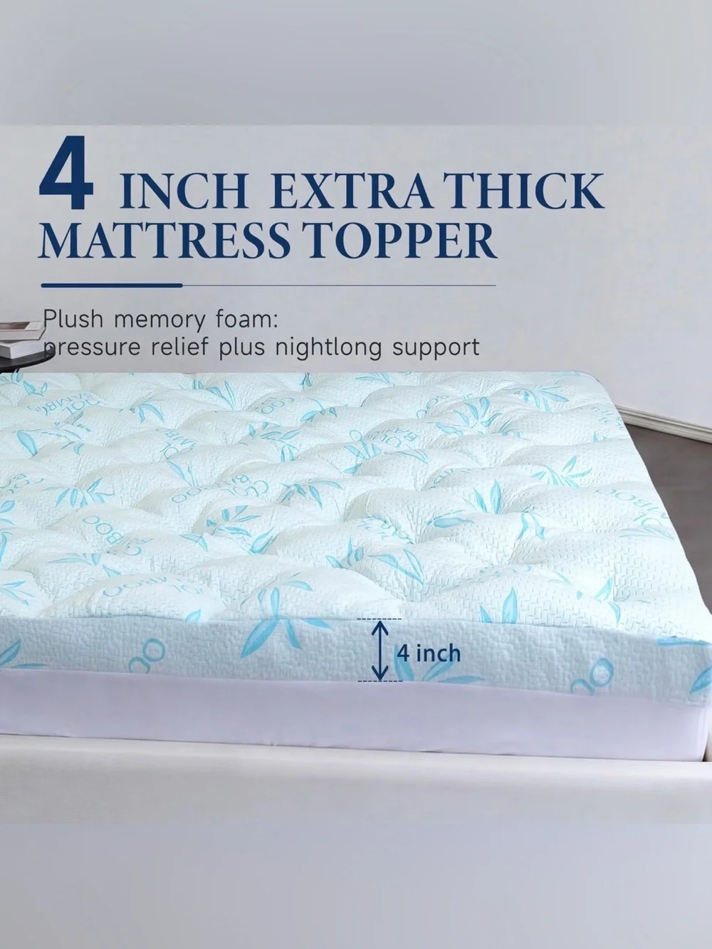 Cooling Blue Bamboo Viscose Memory Foam Mattress Topper, Queen Size - NWT